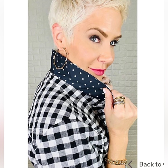 NWT Joan Rivers (from QVC) Gingham Short-Sleeve Shirt, Black & White, Size M - Picture 2 of 8